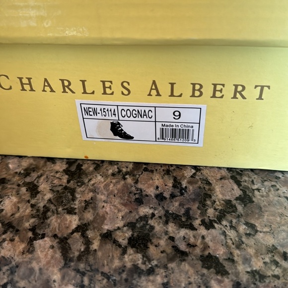 Charles Albert cognac wedge peep toe bootie sandal NIB 9 - Picture 8 of 9